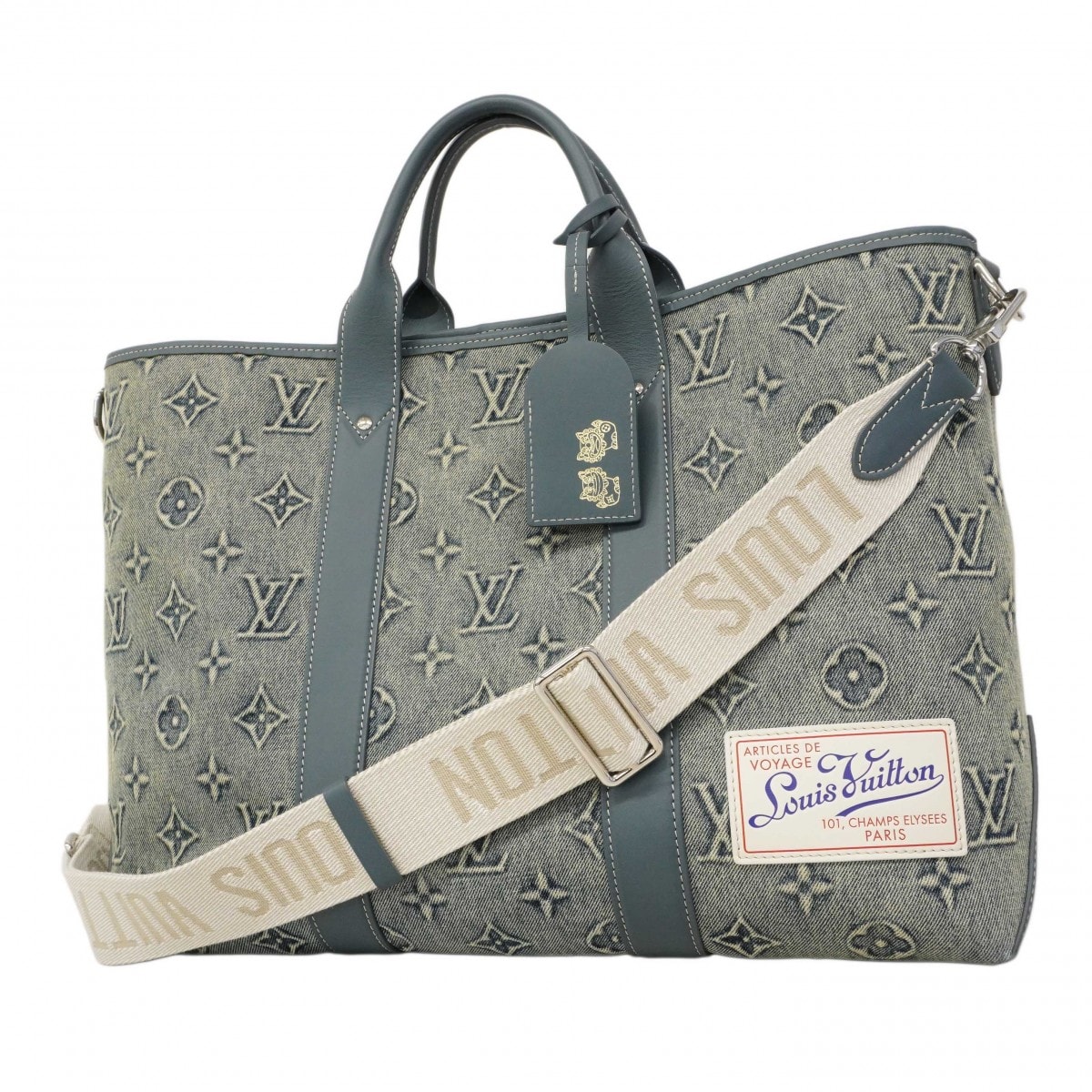 【6dc3009】ルイヴィトン トートバッグ モノグラム・ウォッシュデニム ウィークエンドトートNM M22537 ブルー 2wayバッグ【中古】レディース