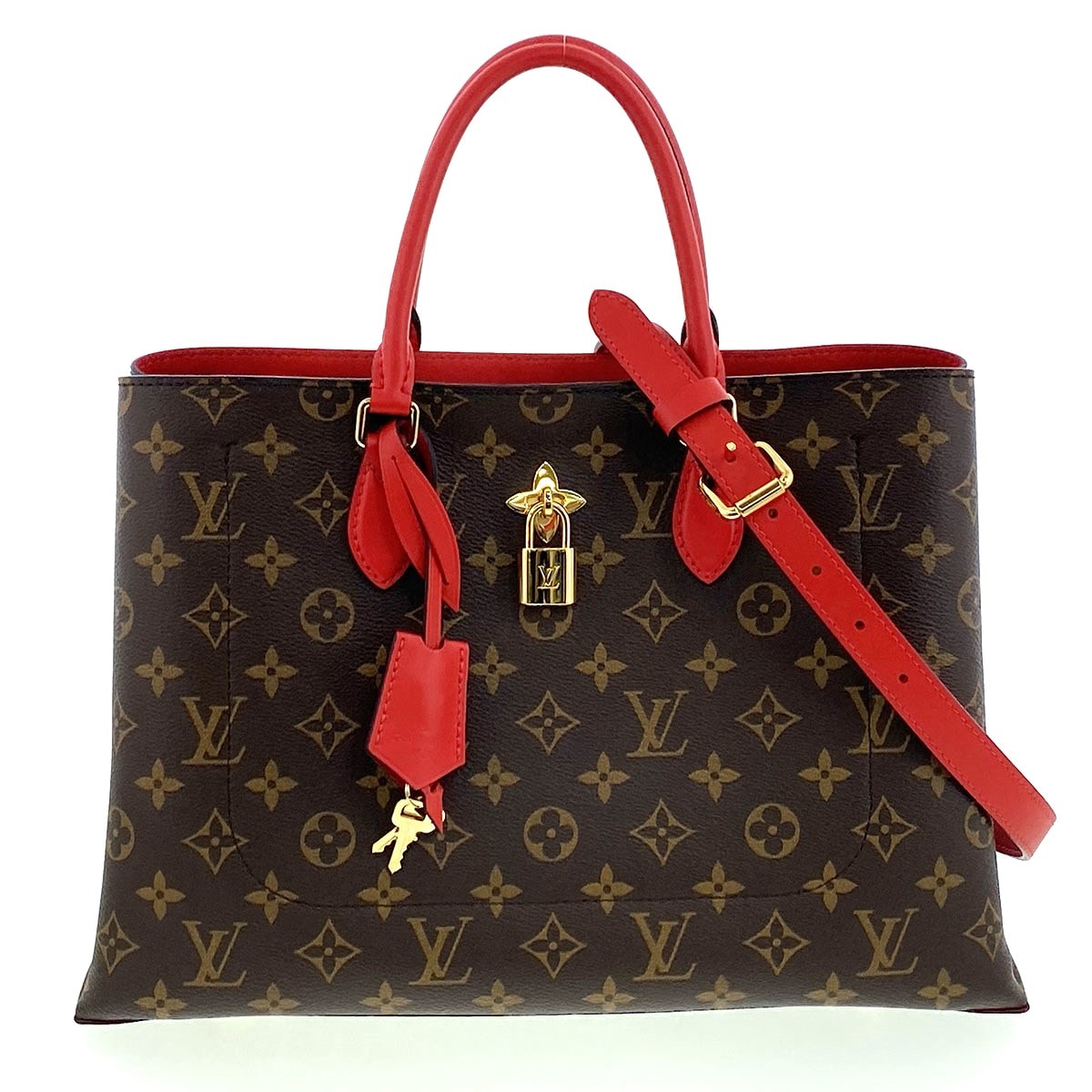 LOUIS VUITTON ルイ・ヴィトン フラワー トートバッグ トートバッグ M43553 モノグラム ブラウン レッド  レディース【中古】