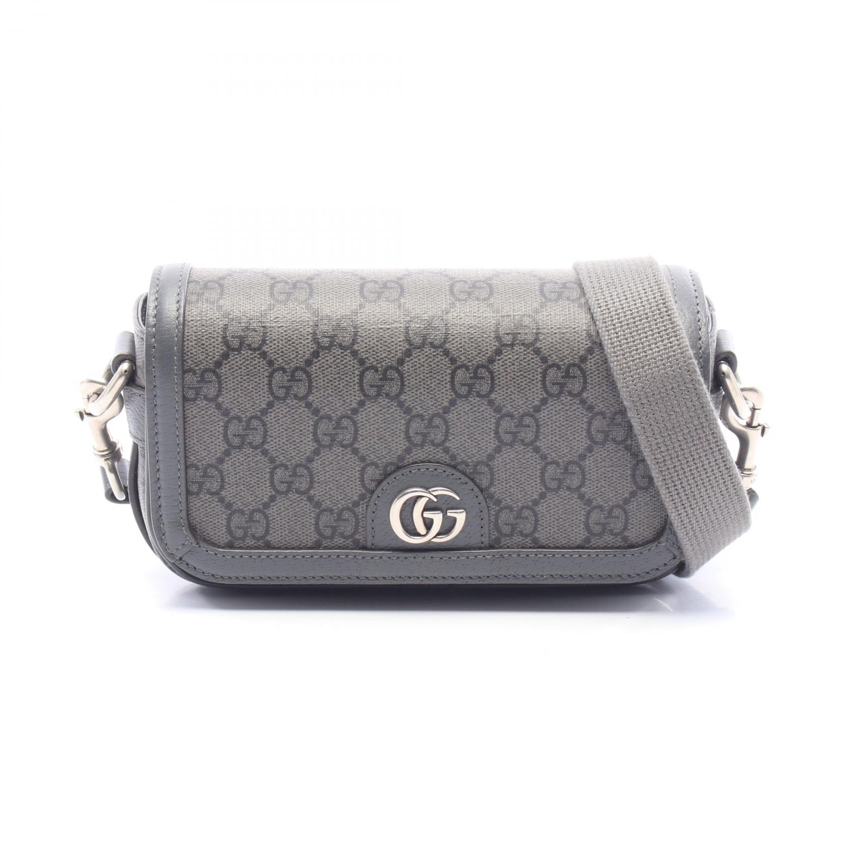 グッチ GUCCI オフィディア スーパー ミニ GGスプリーム ショルダーバッグ バッグ PVCコーティングキャンバス レザー メンズ グレー系 / ブラック系 795466 【中古】