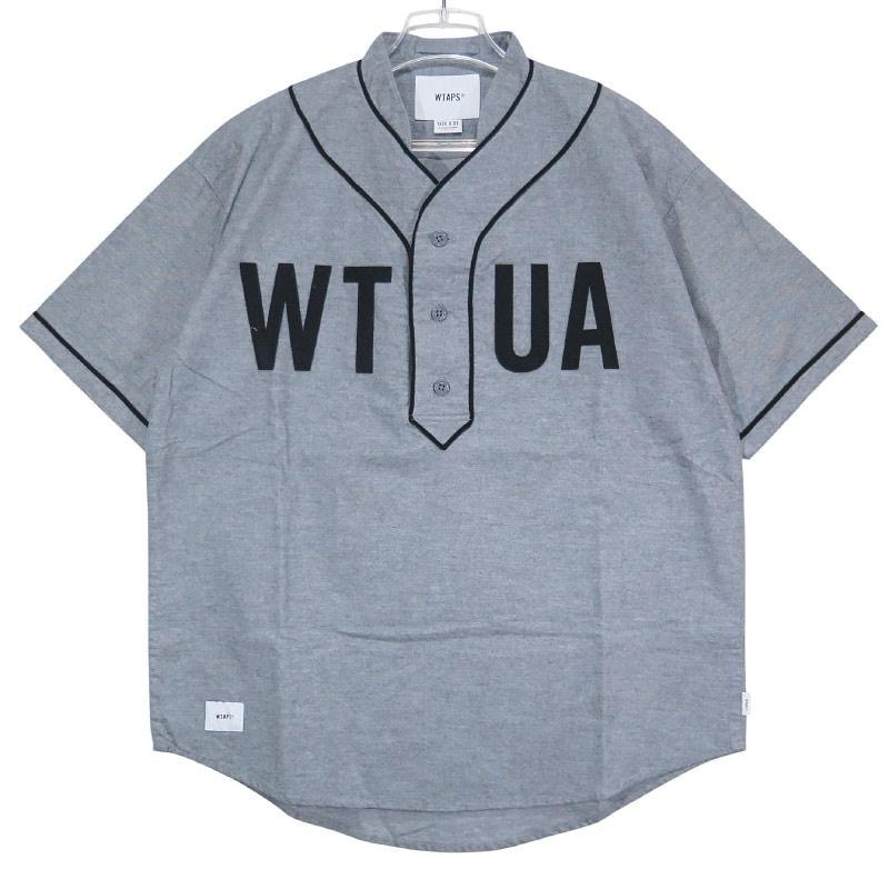 WTAPS ダブルタップス 19SS LEAGUE SS/SHIRT.COTTON.OXFORD 191TQDT-SHM03 リーグ ショートスリーブ シャツ コットン オックスフォード グレー ベースボールシャツ 半袖 サイズ01(S)