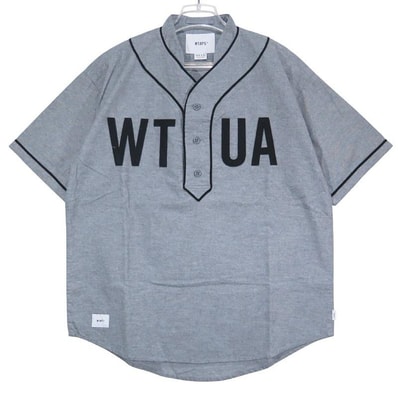 WTAPS ダブルタップス 19SS LEAGUE SS/SHIRT.COTTON.OXFORD 191TQDT-SHM03 リーグ ショートスリーブ シャツ コットン オックスフォード グレー ベースボールシャツ 半袖 サイズ01(S)