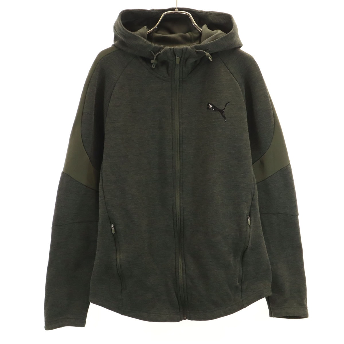 PUMA プーマ 長袖 ジップパーカー S カーキ