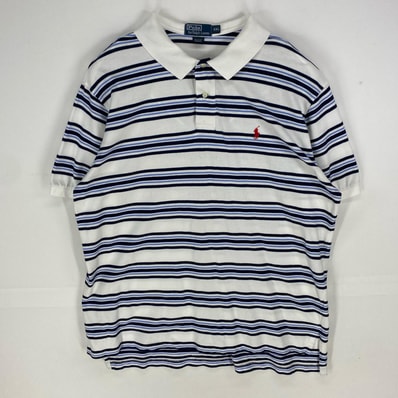 古着 ポロバイラルフローレン Polo by Ralph Lauren 鹿の子 半袖シャツ ショートスリーブ ポロシャツ 2XL ホワイト系 ボーダー メンズ