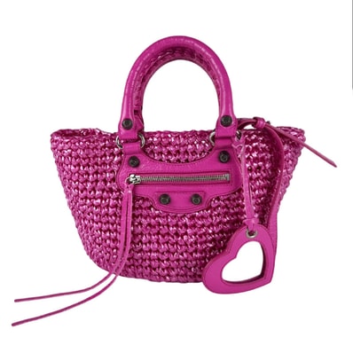 バレンシアガ BALENCIAGA ショルダーバッグ ハンドバッグ ル カゴール パニエ スモール レザー/ポリアミド マゼンタ レディース 786187【中古】 z11002