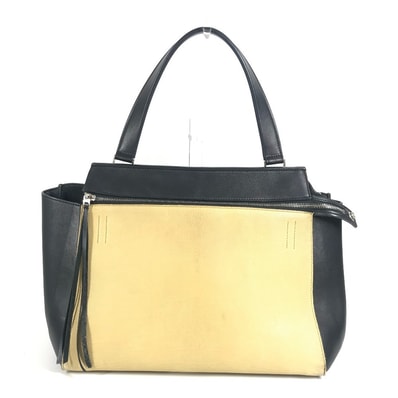 セリーヌ CELINE エッジ バイカラー ハンドバッグ カバン フリンジ タッセル ショルダーバッグ レザー ベージュ