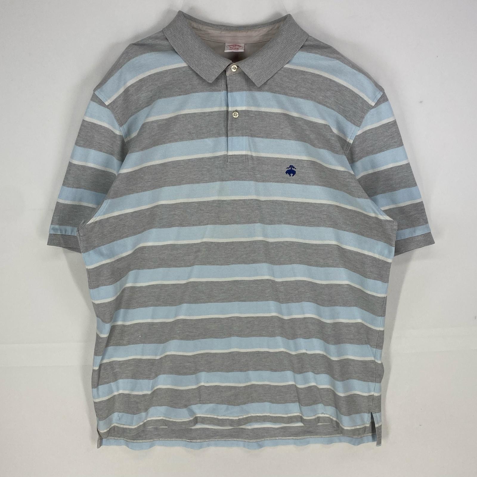古着 ブルックスブラザーズ Brooks Brothers 半袖シャツ ワンポイント ショートスリーブ ポロシャツ 2XL グレー系 ボーダー メンズ