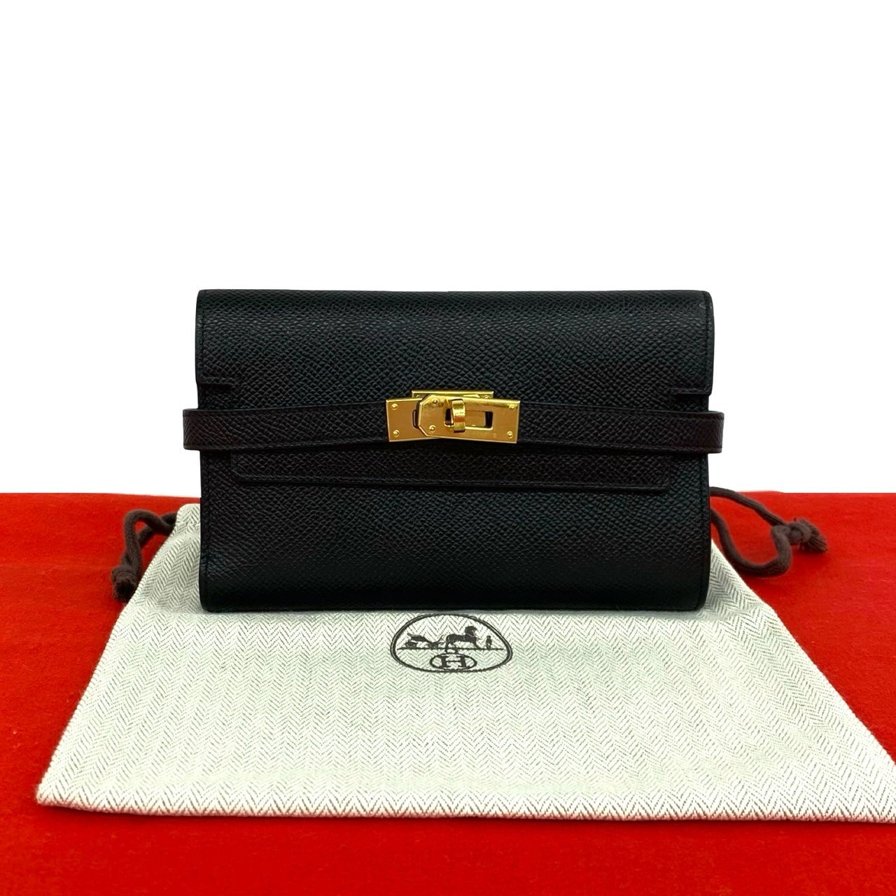 HERMES エルメス ケリー ウォレット ミディアム ヴォーエプソン 三つ折り財布 ブラック
 553-6