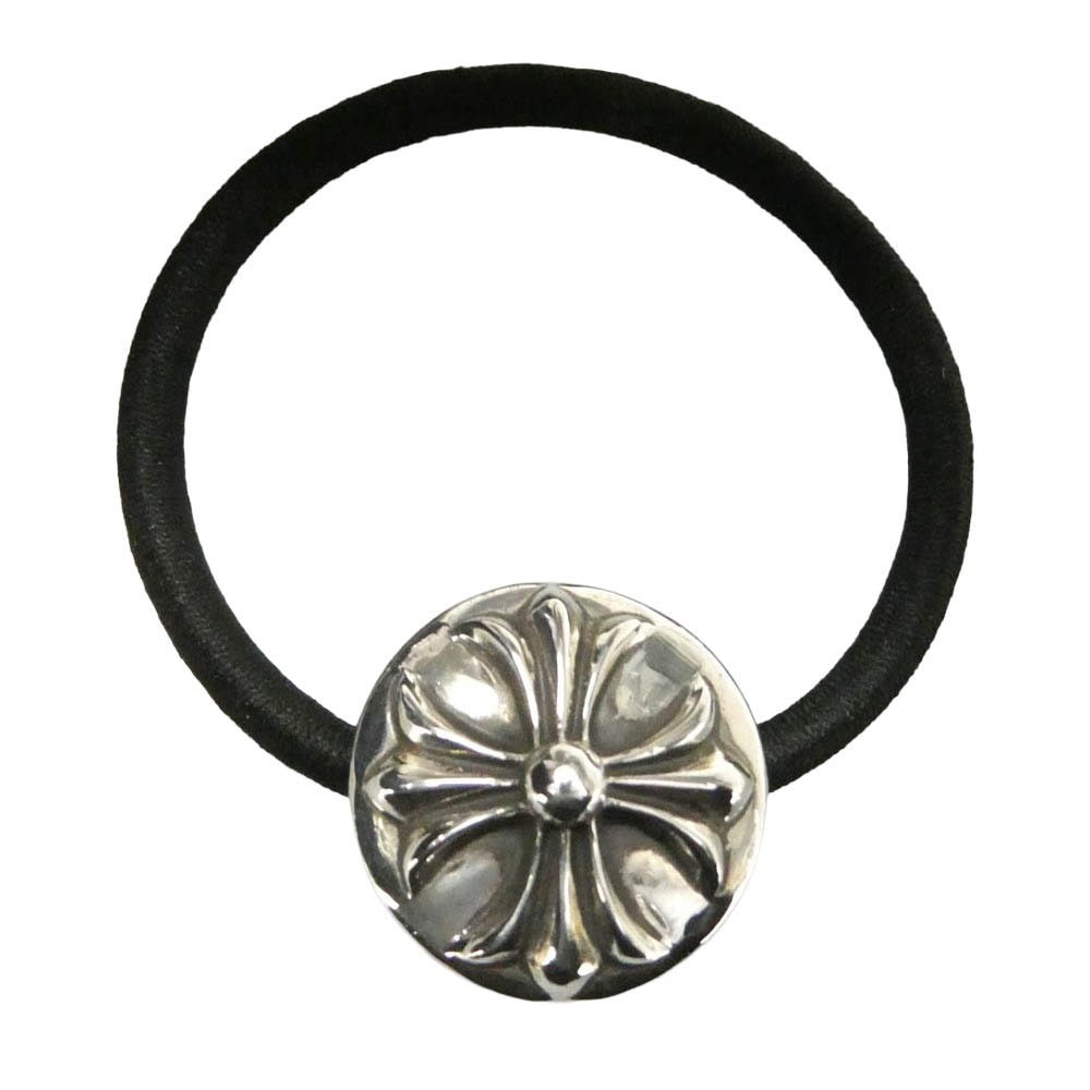 CHROME HEARTS クロムハーツ(原本無) ユナイテッドアローズ購入レシート付属 HAIRBAND クロスボールボタン ヘアゴム コンチョ シルバー系 ブラック系【美品】【中古】