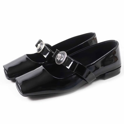 未使用品 ヴェルサーチ パンプス ジャンボ リボン バレリーナ ブラック レディース 38