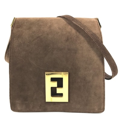 フェンディ FENDI FF ロゴ ヴィンテージ カバン 斜め掛け フラップ ショルダーバッグ スエード ブラウン