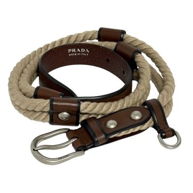 プラダ メンズ レザー コード ベルト ロープ 80ー90cm 定価約10万円