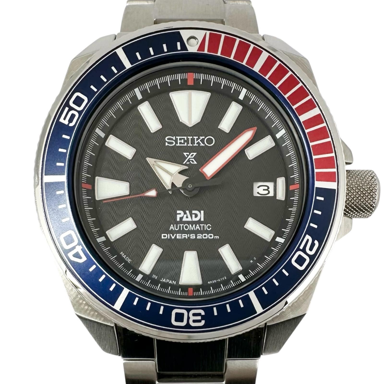 美品 SEIKO セイコー プロスペックス ダイバースキューバ PADI スペシャルエディション 4R35-01X0 腕時計 ステンレススチール シルバー 自動巻き ブラック文字盤 メンズ【中古】