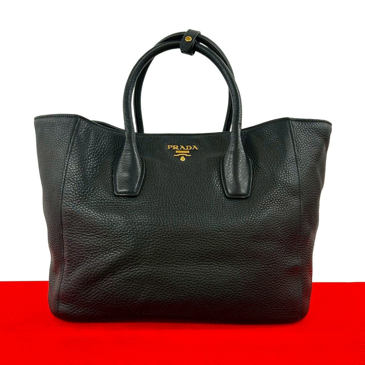 PRADA プラダ ロゴ 金具 レザー トートバッグ ブラック
 28757