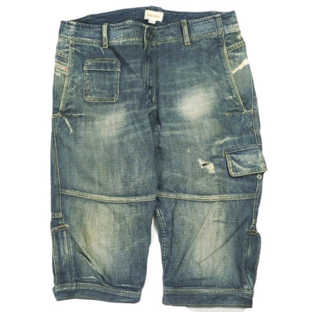 DIESEL ディーゼル ダメージ加工 デニムカーゴショーツ 34 Indigo ショートパンツ ジップフライ ジーンズ ボトムス g26278