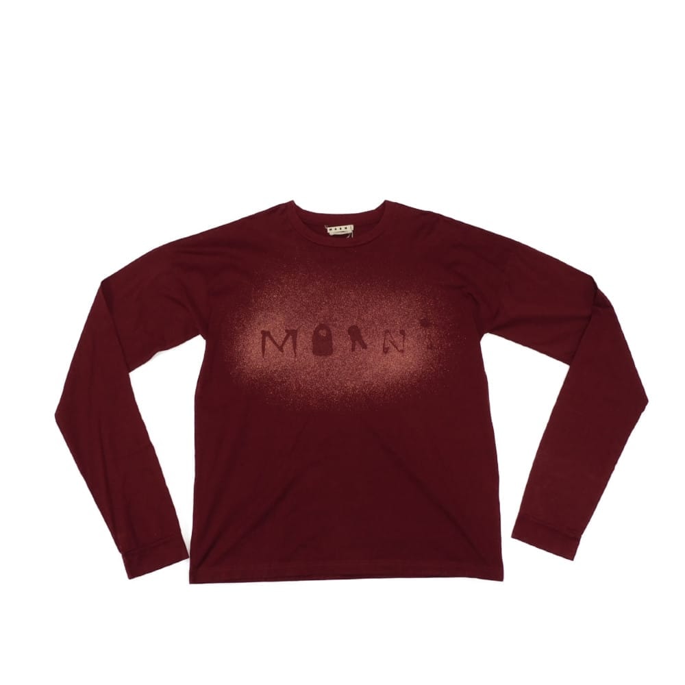 MARNI マルニ グラフィック ロゴ クルーネック ロングスリーブ 50 ペイント スプラッター ボルドー 175/92A スプレー コットン チャイナレッド 長袖シャツ HUMU0169P0