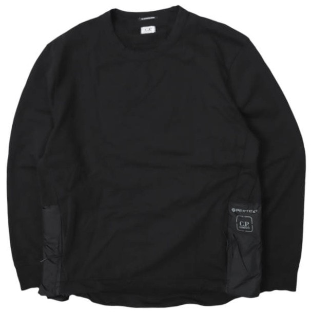 C.P.Company シーピーカンパニー 24SS Metropolis Series Stretch Fleece Mixed Pocket Sweatshirt ストレッチクルーネックスウェット 16CLSS013A-006452M XL BLACK