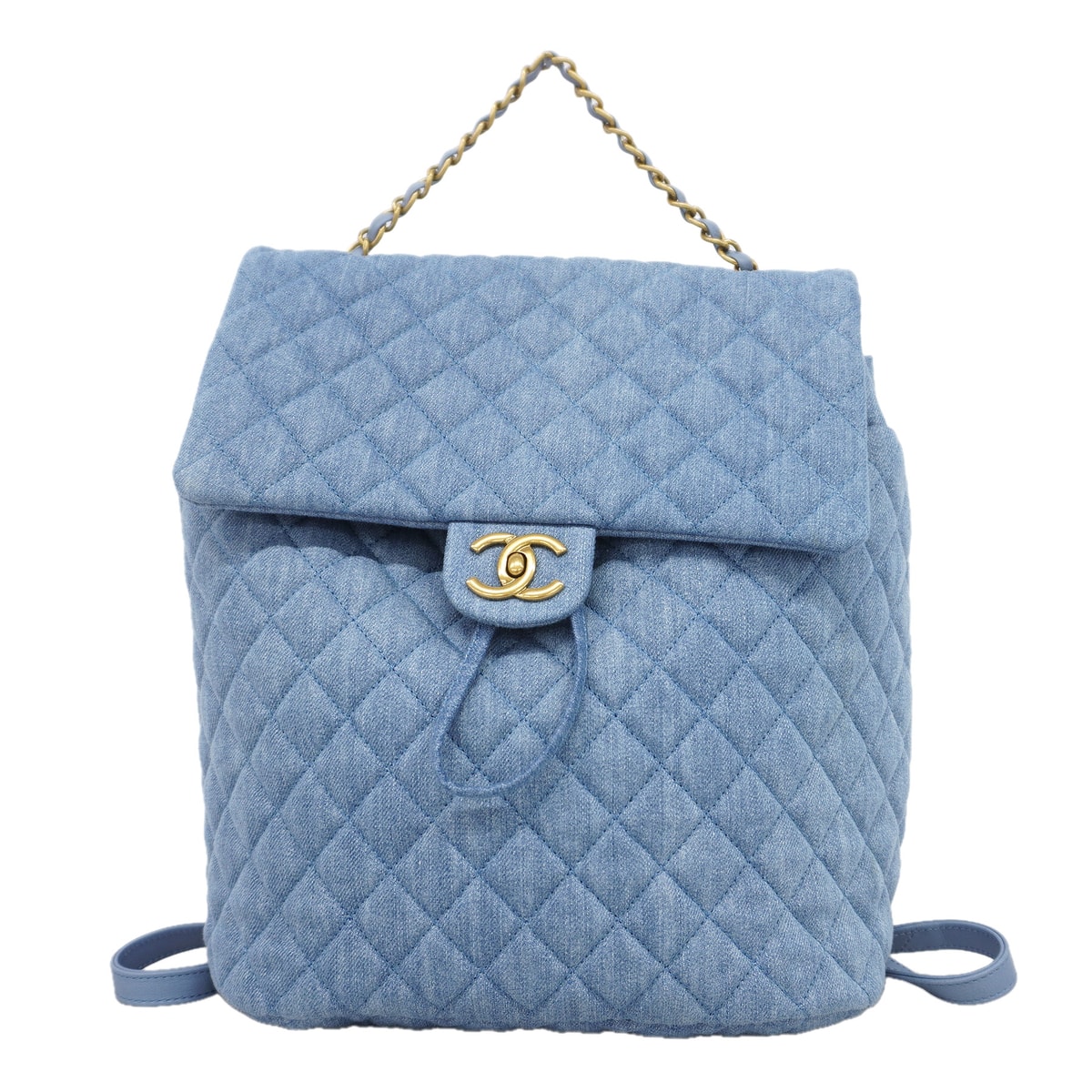 【6kd3395】シャネル リュック・デイパック マトラッセ デニム ブルー ゴールド金具【中古】レディース