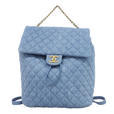 【6kd3395】シャネル リュック・デイパック マトラッセ デニム ブルー ゴールド金具【中古】レディース
