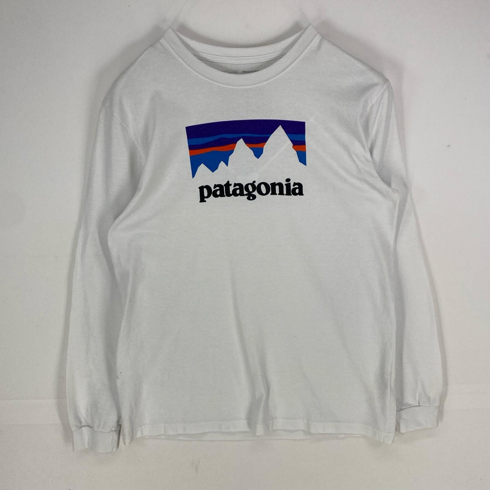 古着 パタゴニア patagonia 長袖Tシャツ クルーネック アウトドア ロングスリーブ M  ホワイト系 プリント メンズ
