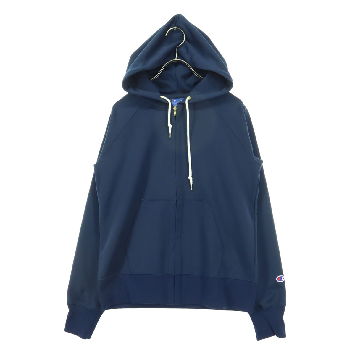 美品 Champion チャンピオン ワンポイントロゴ 長袖 ジップ フーディジャケット L ネイビー