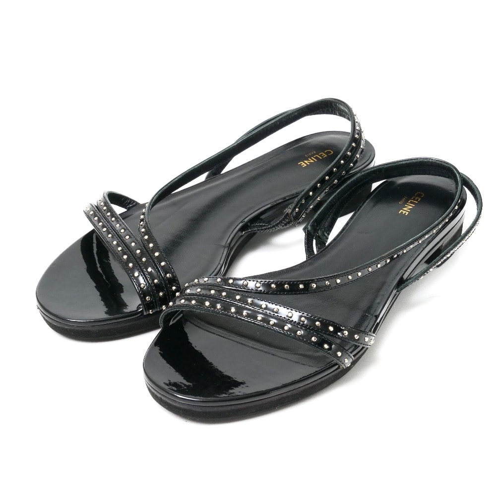 ■美品■CELINE セリーヌ サンダル サイズ37 バックストラップ スタッズ エナメル レザー 靴 ブランド古着【中古】20250722/RA5626