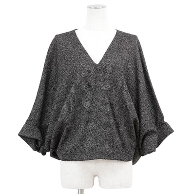 SALE【美品】GUCCI グッチ ニット サイズ 38 レディース コクーン ウール × シルク ミックスツイード ドルマンスリーブ ストレッチ Vネック プルオーバー トップス ブラック ホワイト 黒 白 イタリア製