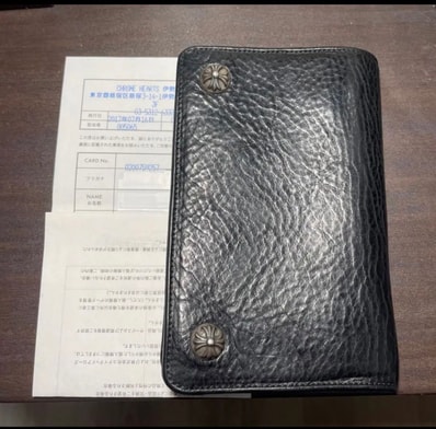 Chrome Hearts 1 Zip Crow Button Leather Wallet "Black"