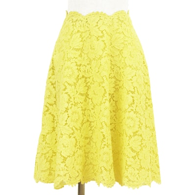 【SALE】Valentino ヴァレンチノ スカート レース サイズ 40 レディース フローラル 花柄 フレア ミディ丈 ボトムス イエロー 黄 イタリア製