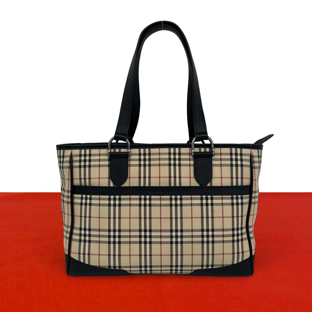 BURBERRY バーバリー ロゴ ノバチェック 柄 キャンバス レザー トートバッグ ベージュ
22161
