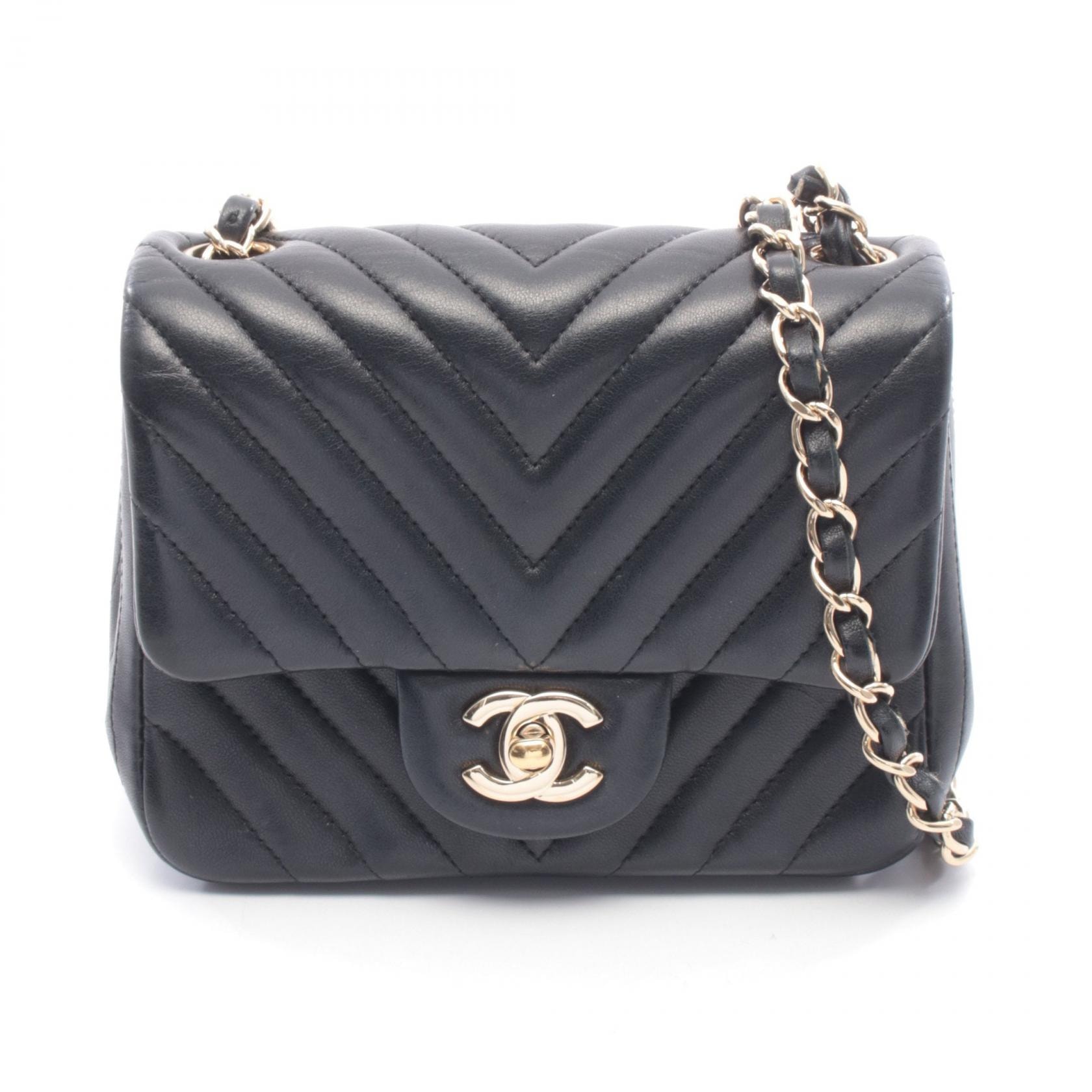 シャネル CHANEL シェブロン Vステッチ ミニ ショルダーバッグ バッグ ラムスキン(羊革) レディース ブラック系 【中古】