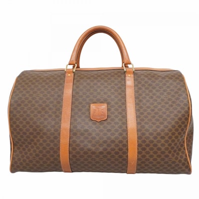 【6dc3437-k】セリーヌ ボストンバッグ マカダム PVC ブラウン ゴールド金具【中古】メンズ レディース ユニセックス