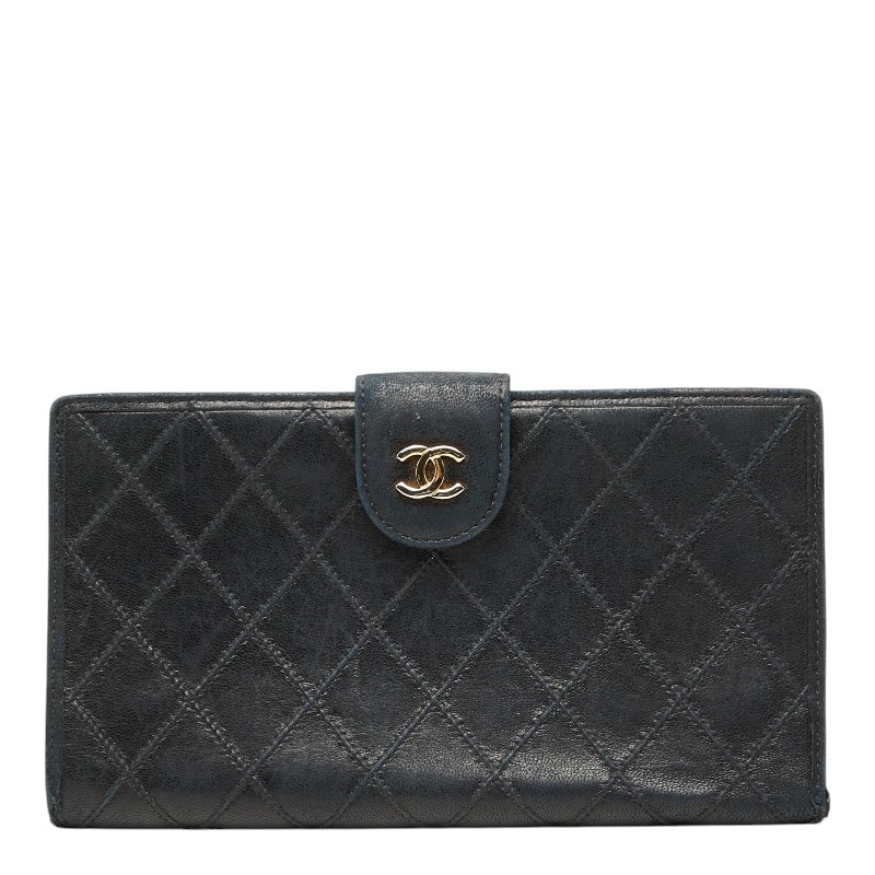 シャネル ピコローレ 二つ折り財布 がま口 ブラック ゴールド レザー レディース CHANEL 【中古】