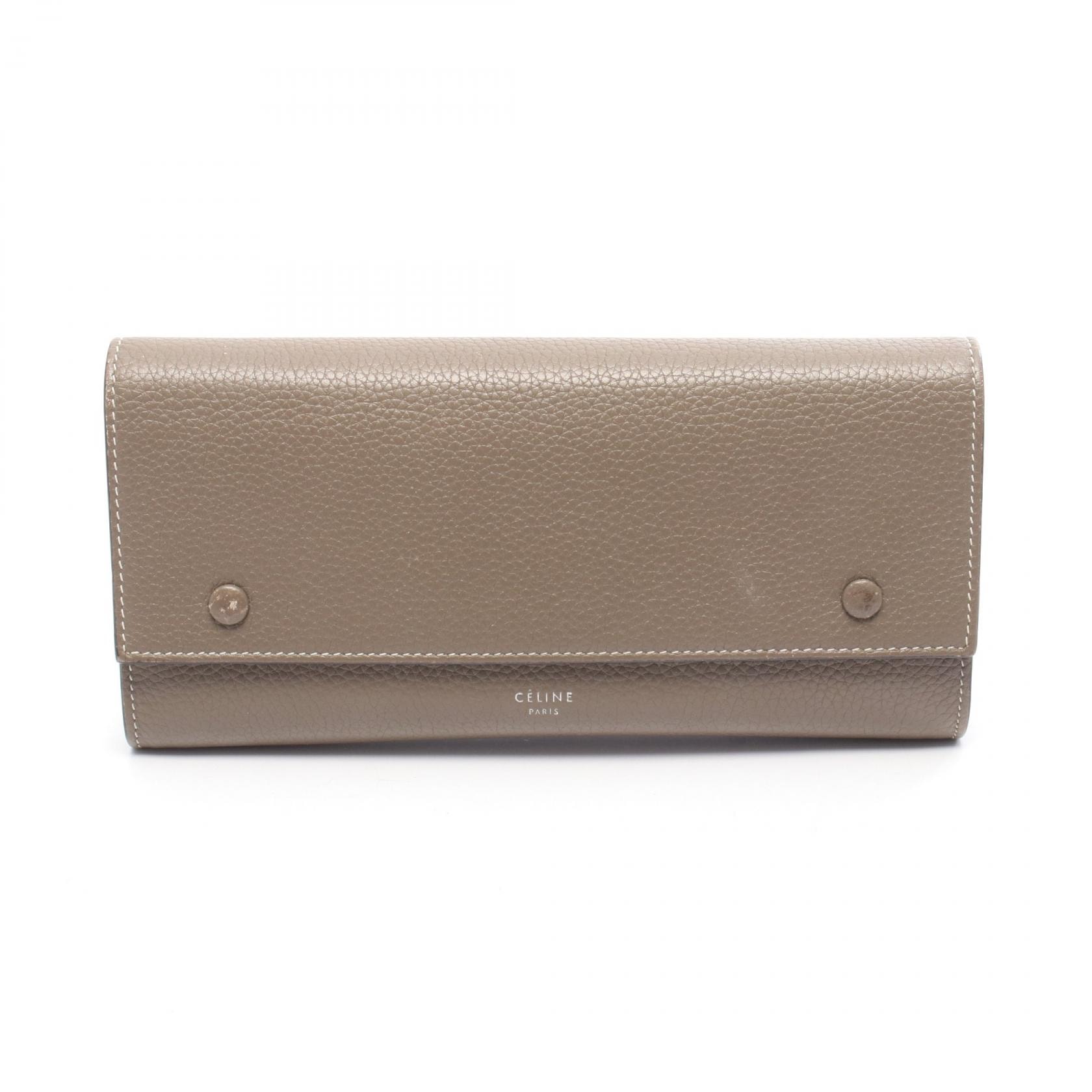 セリーヌ CELINE ラージ フラップ マルチファンクション 二つ折り長財布 財布 レザー レディース グレー系 / イエロー系 101673AFE 【中古】
