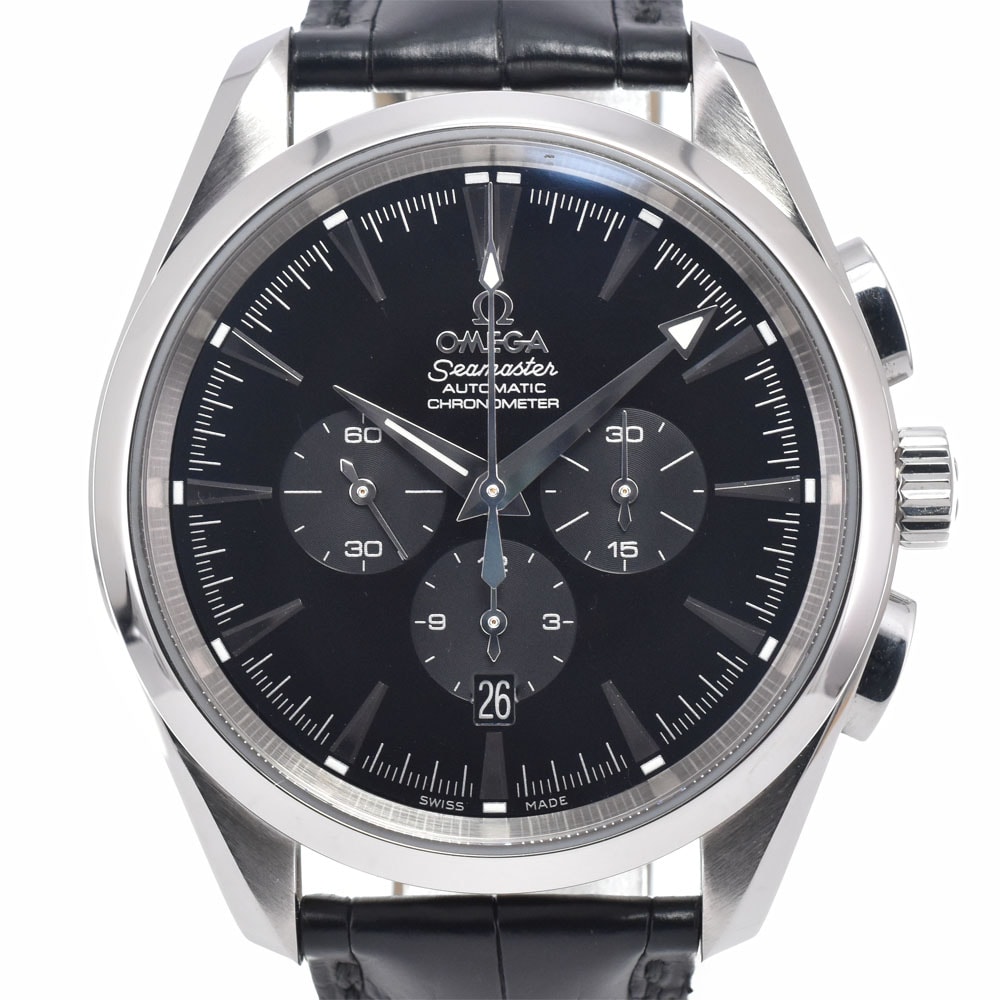オメガ OMEGA 2812.50.31 シーマスター アクアテラ クロノグラフ デイト ブラック 自動巻き メンズ 美品 内箱付き 腕時計 J#150306
