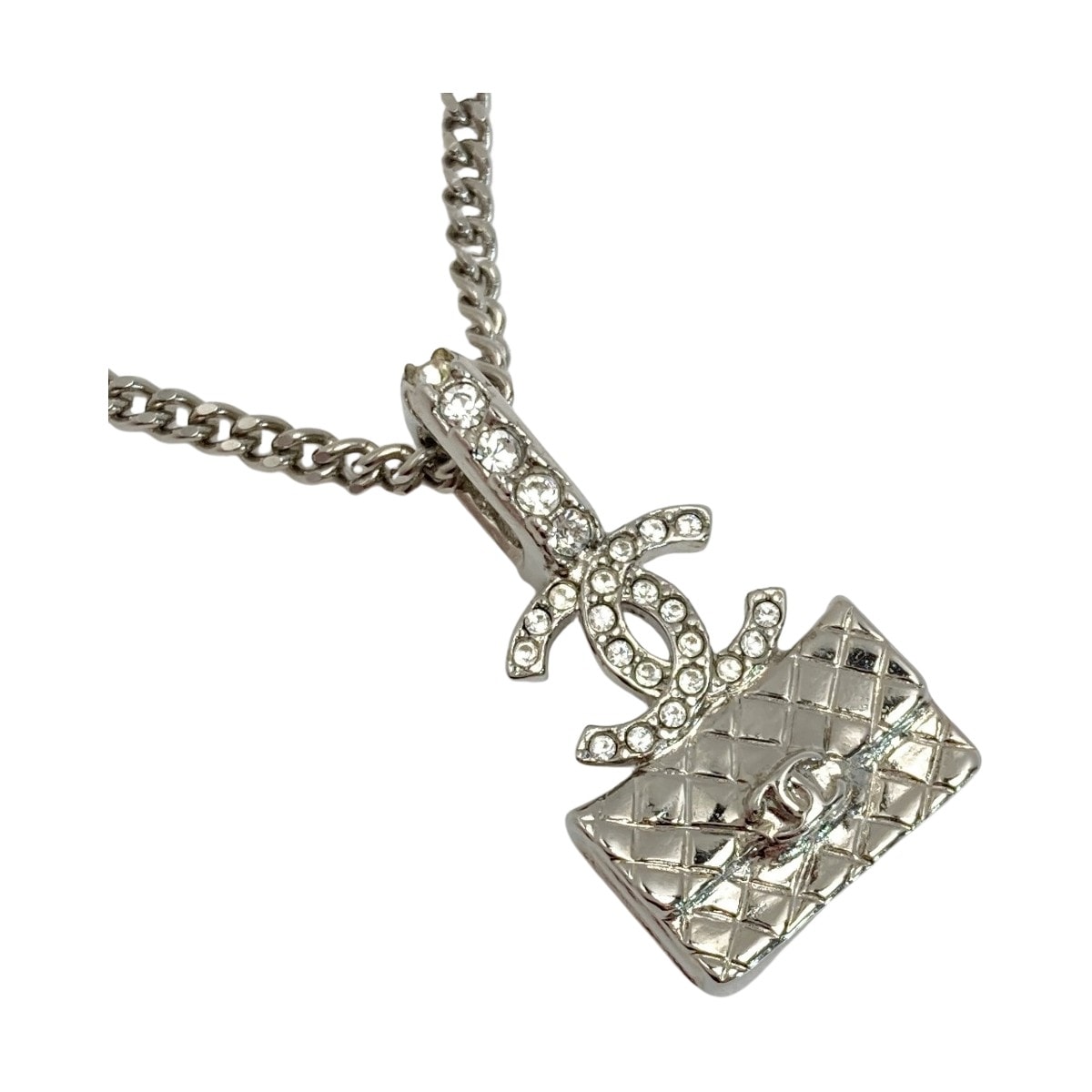 CHANEL シャネル ココマーク マトラッセバッグ ネックレス A23N シルバー GP ラインストーン