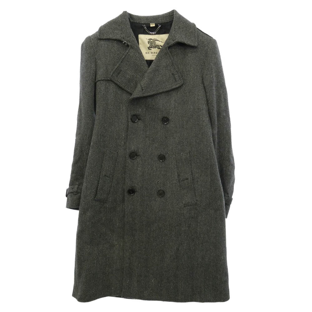 BURBERRY LONDON バーバリー ロンドン WOOL TWEED TRENCH COAT ウール ツイード トレンチ コート ダークグレー系 48【中古】