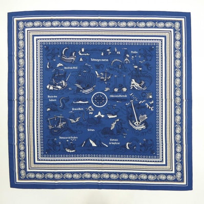 エルメス HERMES TATOUAGES MARINS BANDANA H243374S カレジェアン140 ショール