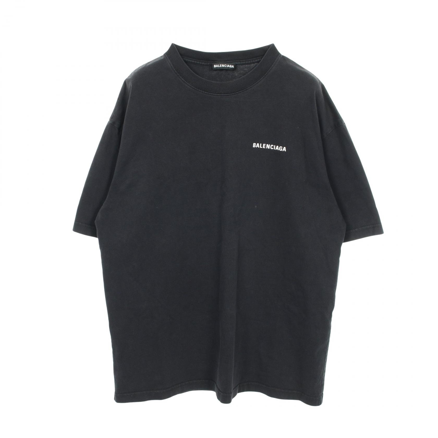 バレンシアガ BALENCIAGA ロゴプリント 半袖Tシャツ 衣料品 トップス コットン メンズ ブラック系 【中古】