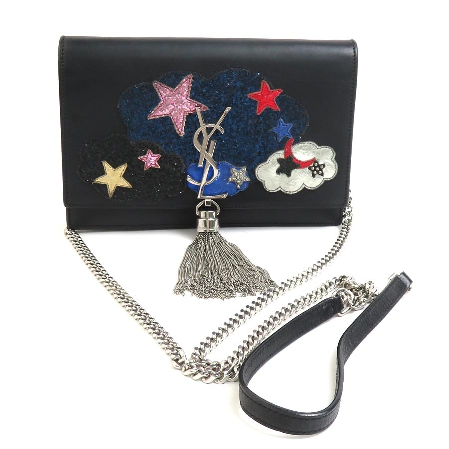 サンローラン SAINT LAURENT チェーンウォレット レザー ブラック×マルチカラー レディース【中古】 90050a