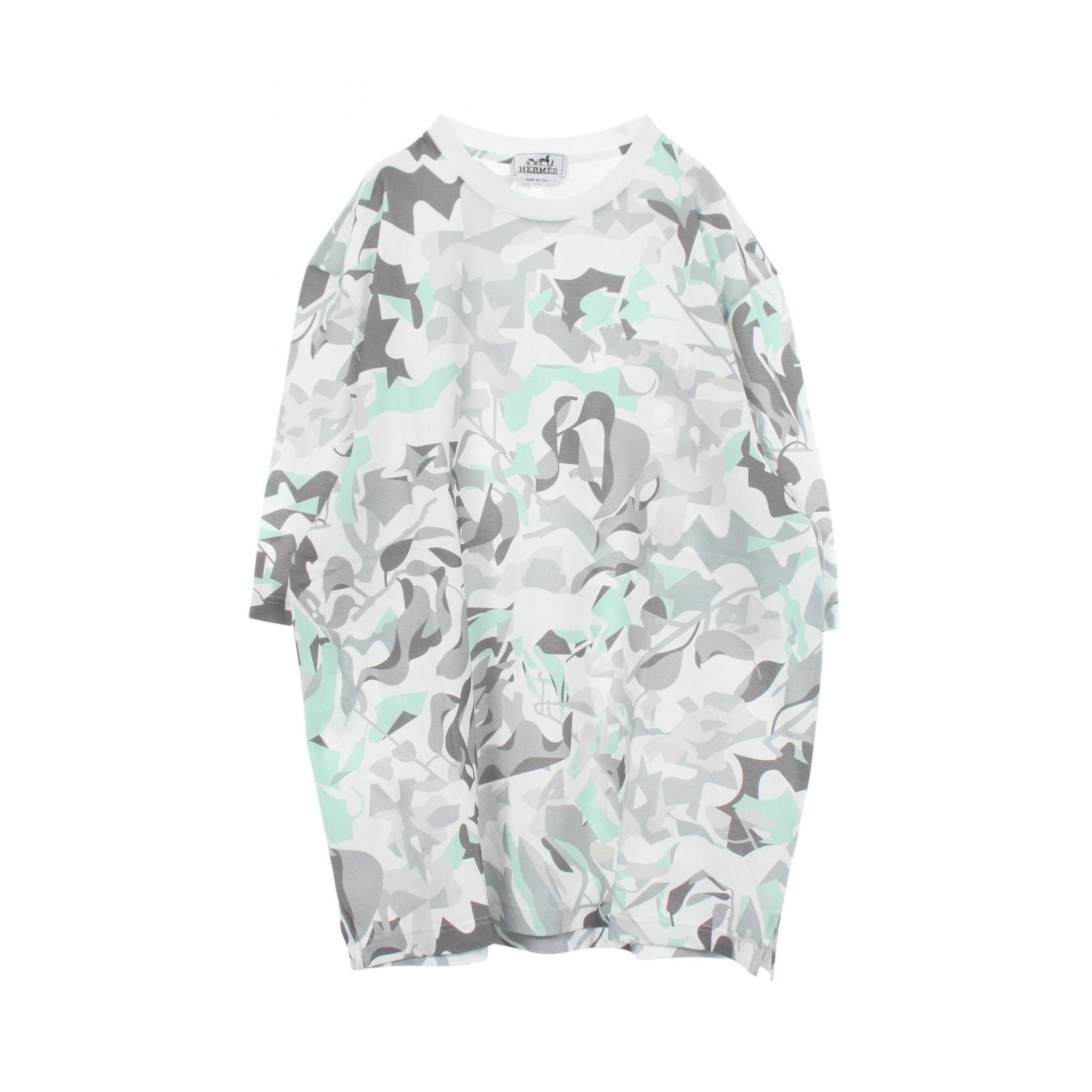 エルメス HERMES PUZZLE VEGETAL 半袖Tシャツ 衣料品 トップス コットン ホワイト メンズ ホワイト系 / グレー系 / グリーン系 【中古】