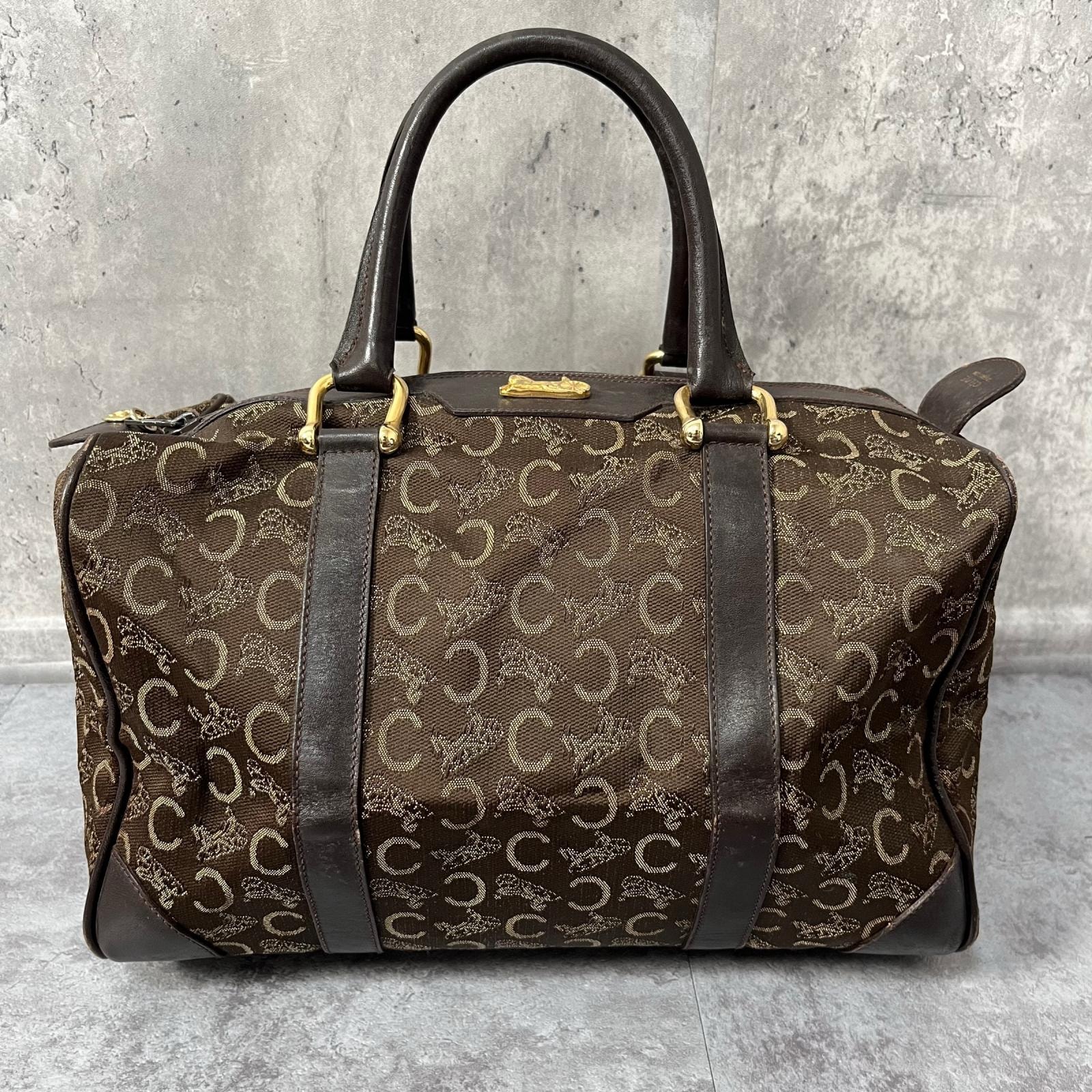 CELINE　ボストンバッグ Cマカダム 馬車金具 レザー キャンバス 大容量 C (やや傷や汚れあり)】【CELINE】セリーヌ ボストンバッグ Cマカダム