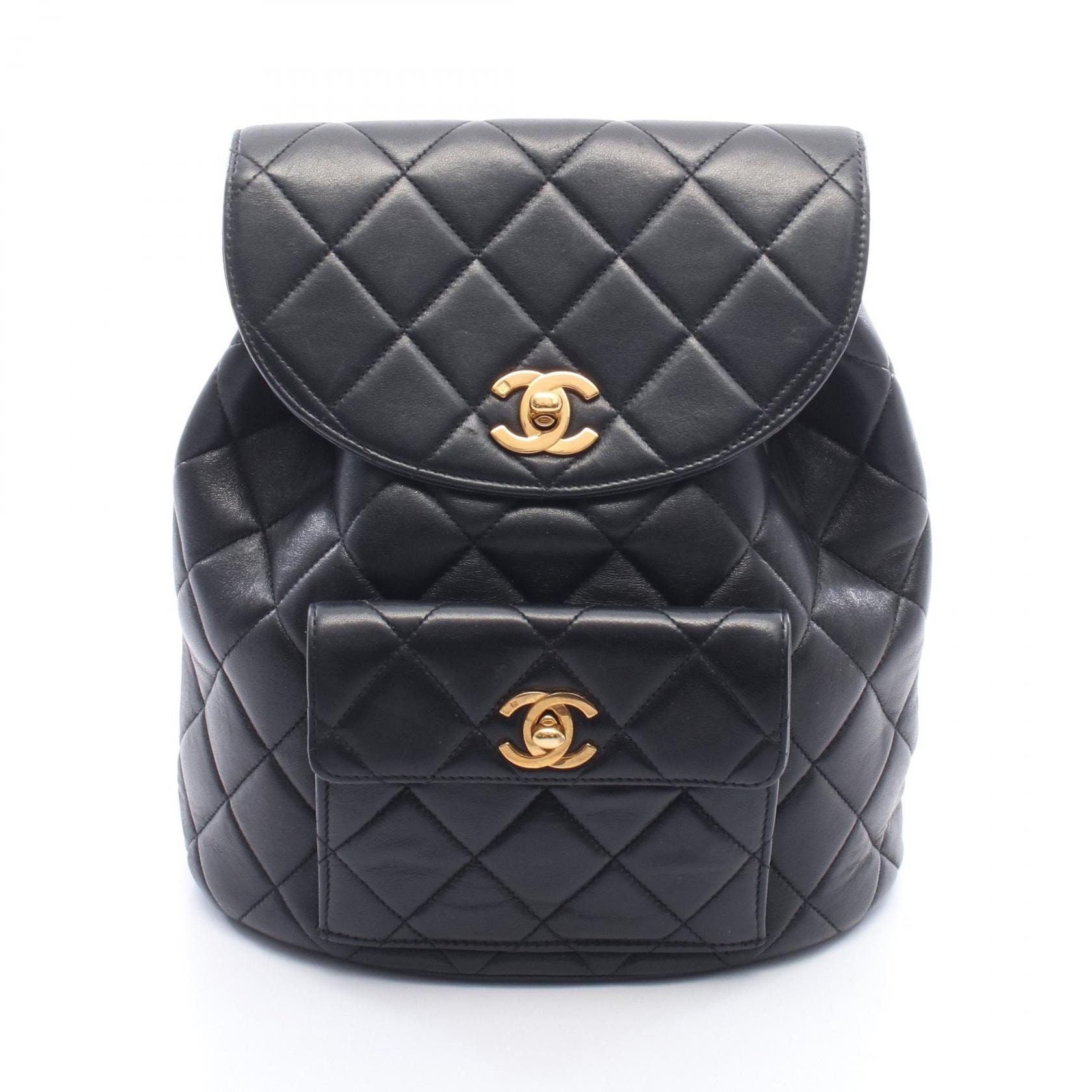 シャネル CHANEL マトラッセ ターンロック チェーン リュックサック バックパック バッグ ラムスキン(羊革) レディース ブラック系 【中古】