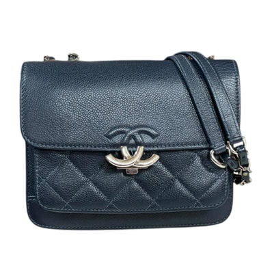 シャネル ハーフココ ショルダーバッグ キャビアスキン ネイビー レディース CHANEL 中古