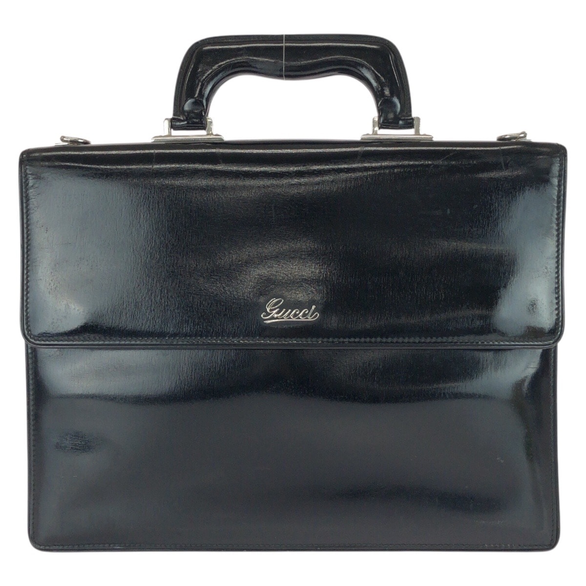 GUCCI グッチ ヴィンテージ オールドグッチ ブラック 黒 シルバー金具 レザー ビジネスバッグ ブリーフケース 602154 【中古】