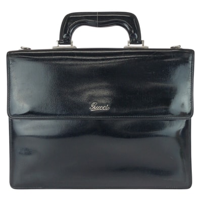 GUCCI グッチ ヴィンテージ オールドグッチ ブラック 黒 シルバー金具 レザー ビジネスバッグ ブリーフケース 602154 【中古】