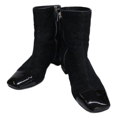 シャネル G33221 スクエアトゥ サイドジップ チャンキーヒール グリッターブーツ 37 1/2C