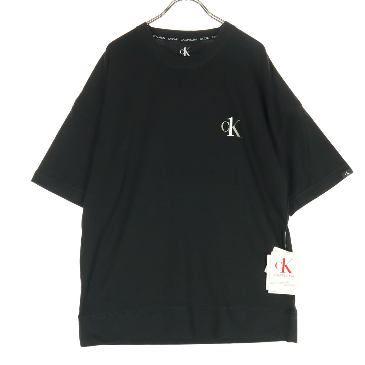 未使用 Calvin klein カルバンクライン ワンポイントロゴ 半袖 クルーネック Tシャツ S ブラック