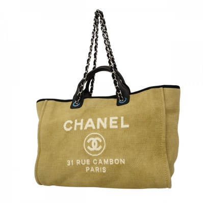★最終価格【6cc4018-k】シャネル チェーントート ドーヴィル キャンバス ベージュ ブラック シルバー金具 2wayバッグ【中古】レディース