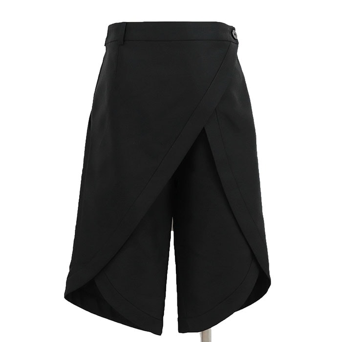 【美品】LOUIS VUITTON ルイ・ヴィトン ハーフパンツ ラップスカート風 サイズ 38 レディース 2018SS ロゴ ボタン ウール/シルク ボトムス ブラック 黒 イタリア製