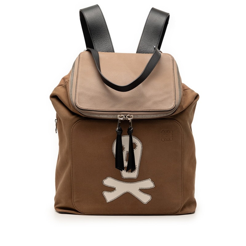 ロエベ ゴヤ スカル リュック デイパック バックパック ベージュ キャンバス レザー メンズ LOEWE 中古